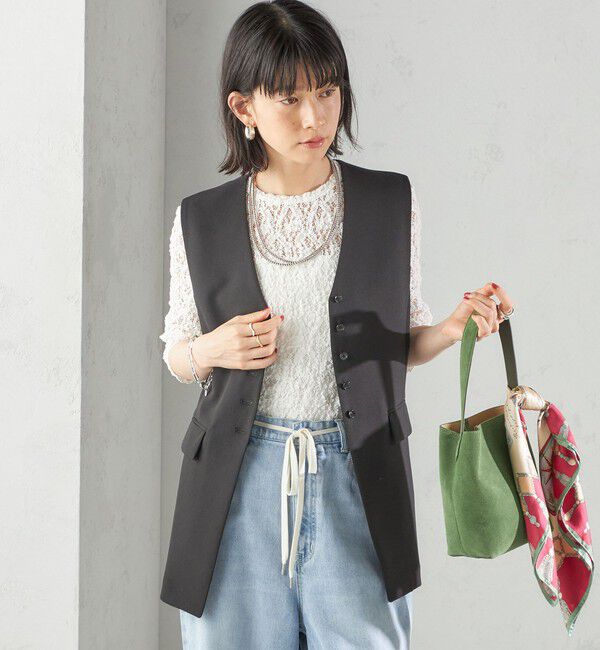 SHIPS for women「〈手洗い可能〉ハイカウント ダブルクロス ジレ」|ベスト・ジレ|ブラック