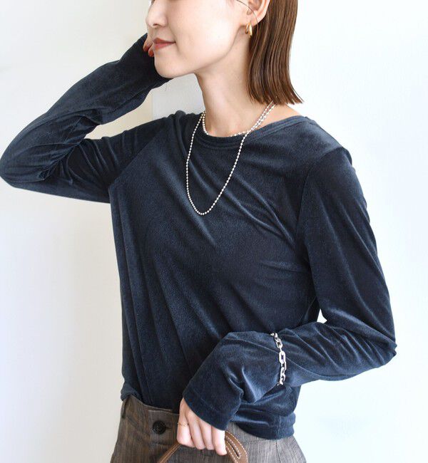 SHIPS for women「〈手洗い可能〉シアー トリコット  ポリエステル ベロア 前後2WAY ロングスリーブ」|Tシャツ・カットソー|