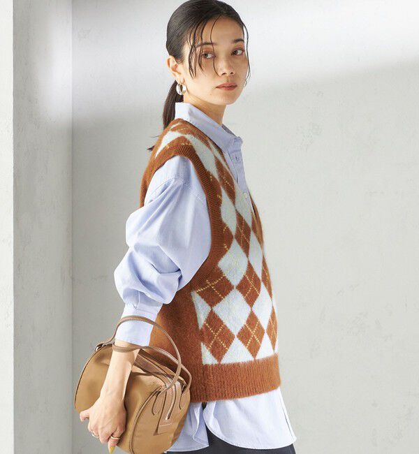 SHIPS for women「〈手洗い可能〉ディープ Vネック アーガイル ベスト」|ベスト・ジレ|