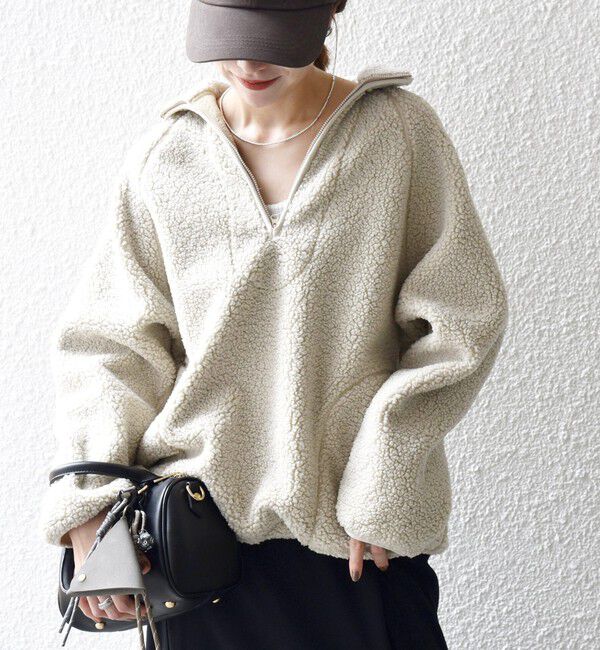 SHIPS any「SHIPS any:〈洗濯機可能〉ボア フリース ハーフジップ プルオーバー」|Tシャツ・カットソー|ベージュ