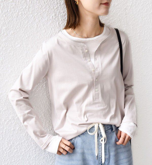SHIPS for women「レイヤード ライク ヘンリーネック プルオーバー」|Tシャツ・カットソー|ベージュ