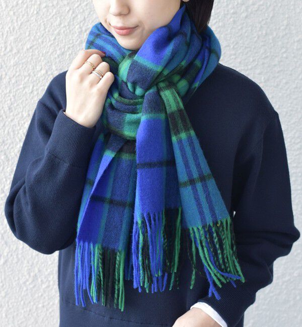 SHIPS Colors 「SHIPS Colors:〈手洗い可能〉ウール チェック ストール」|ストール|ブルー