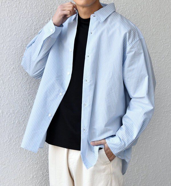 SHIPS any「SHIPS any: JAPAN MADE ブルー ストライプ/ソリッド レギュラーカラー シャツ◇」|シャツ・ブラウス|