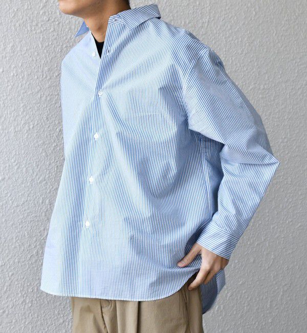 SHIPS any「SHIPS any: JAPAN MADE ブルー ストライプ/ソリッド レギュラーカラー シャツ◇」|シャツ・ブラウス|