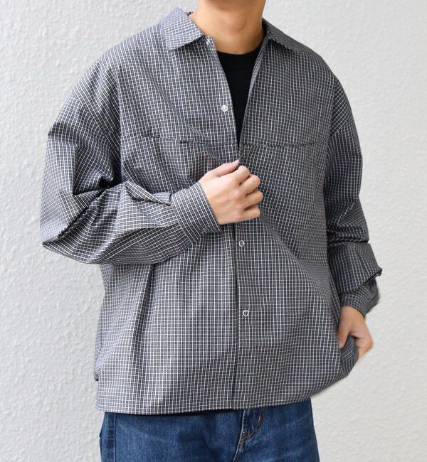 SHIPS any「SHIPS any:〈洗濯機可能〉マイクロ チェック リング スナップボタン コーチ シャツ◇」|シャツ・ブラウス|ダークグレー