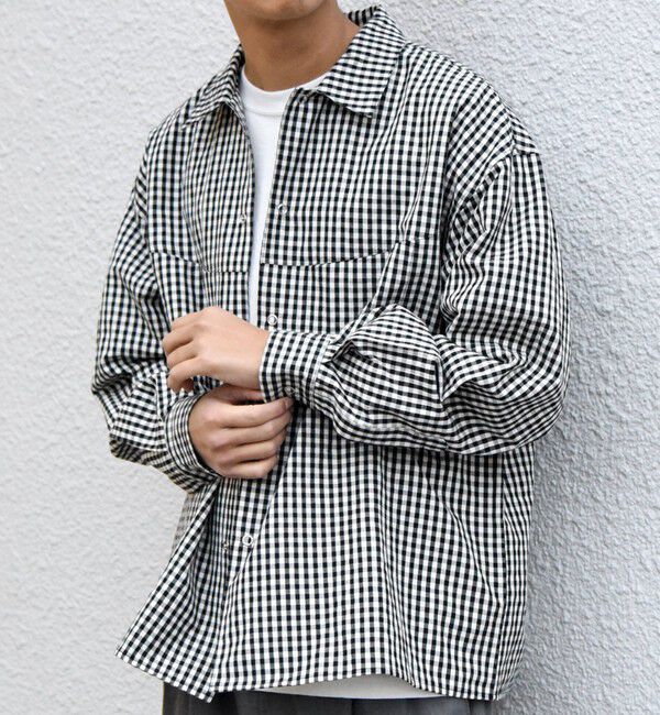 SHIPS any「SHIPS any:〈洗濯機可能〉マイクロ チェック リング スナップボタン コーチ シャツ◇」|シャツ・ブラウス|ブラック