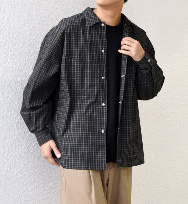 SHIPS any「SHIPS any:〈洗濯機可能〉マイクロ チェック リング スナップボタン コーチ シャツ◇」|シャツ・ブラウス|オリーブ