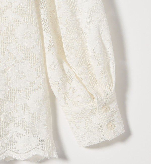 SHIPS any「《追加予約》SHIPS any:〈手洗い可能〉フラワー メッシュ レース バンドカラー タック シャツ」|シャツ・ブラウス|