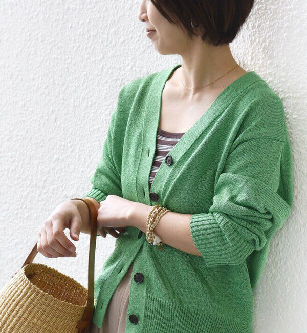 SHIPS for women「〈手洗い可能〉ブライト ペーパー Vネック ニット カーディガン」|カーディガン|グリーン
