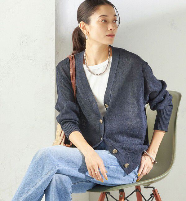 SHIPS for women「〈手洗い可能〉ブライト ペーパー Vネック ニット カーディガン」|カーディガン|ネイビー