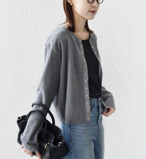 SHIPS for women「〈手洗い可能〉コットン ベロア パール モチーフ ボタン カーディガン」|カーディガン|