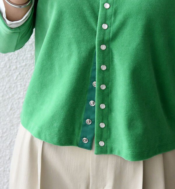 SHIPS for women「〈手洗い可能〉コットン ベロア パール モチーフ ボタン カーディガン」|カーディガン|