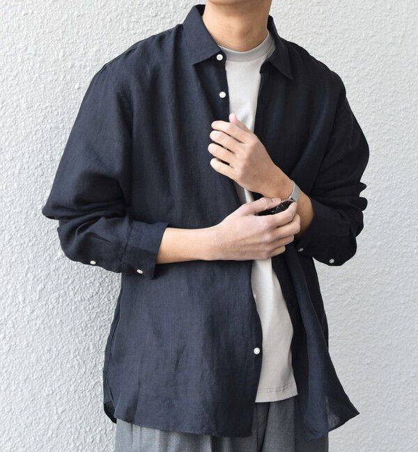 SHIPS any「SHIPS any:〈洗濯機可能〉ピュアリネン レギュラーカラー シャツ 26SS◇」|シャツ・ブラウス|ブラック