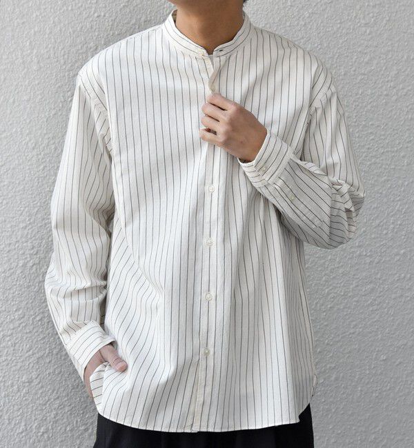 SHIPS any「SHIPS any:〈洗濯機可能〉コットン/リネン ストライプ バンドカラー シャツ 26SS◇」|シャツ・ブラウス|ホワイト