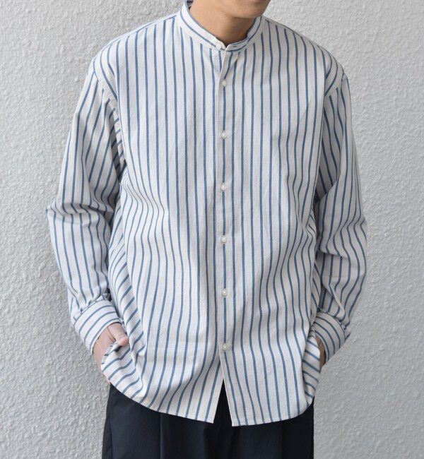 SHIPS any「SHIPS any:〈洗濯機可能〉コットン/リネン ストライプ バンドカラー シャツ 26SS◇」|シャツ・ブラウス|