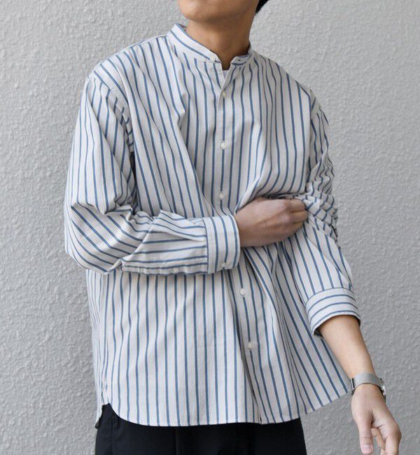 SHIPS any「SHIPS any:〈洗濯機可能〉コットン/リネン ストライプ バンドカラー シャツ 26SS◇」|シャツ・ブラウス|