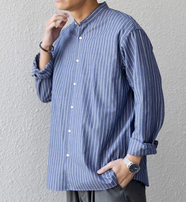 SHIPS any「SHIPS any:〈洗濯機可能〉コットン/リネン ストライプ バンドカラー シャツ 26SS◇」|シャツ・ブラウス|