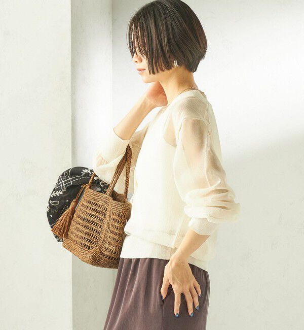 SHIPS for women「《一部追加予約》〈手洗い可能〉麻混 シアー Vネック カーディガン」|カーディガン|