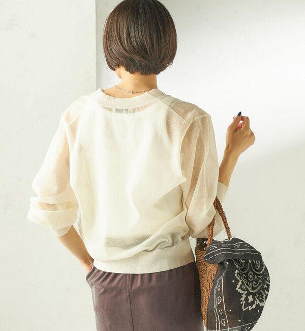 SHIPS for women「《一部追加予約》〈手洗い可能〉麻混 シアー Vネック カーディガン」|カーディガン|