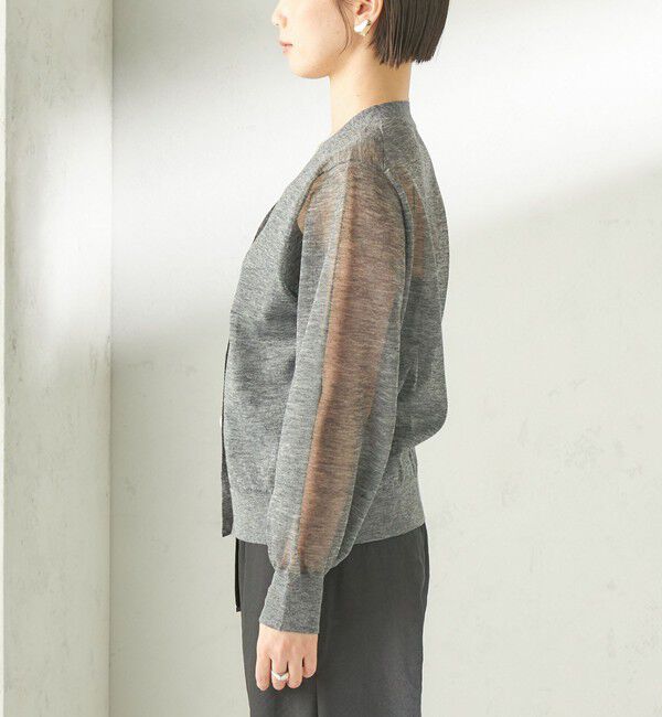 SHIPS for women「《一部追加予約》〈手洗い可能〉麻混 シアー Vネック カーディガン」|カーディガン|