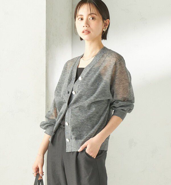 SHIPS for women「《一部追加予約》〈手洗い可能〉麻混 シアー Vネック カーディガン」|カーディガン|