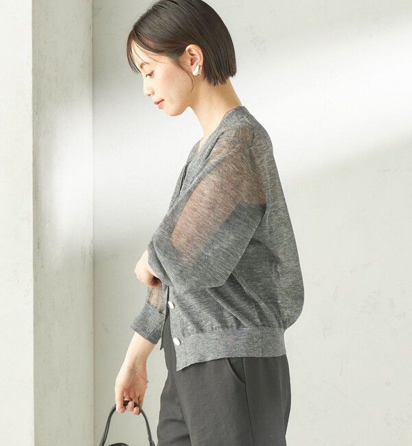 SHIPS for women「《一部追加予約》〈手洗い可能〉麻混 シアー Vネック カーディガン」|カーディガン|