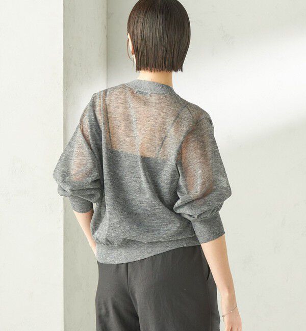 SHIPS for women「《一部追加予約》〈手洗い可能〉麻混 シアー Vネック カーディガン」|カーディガン|