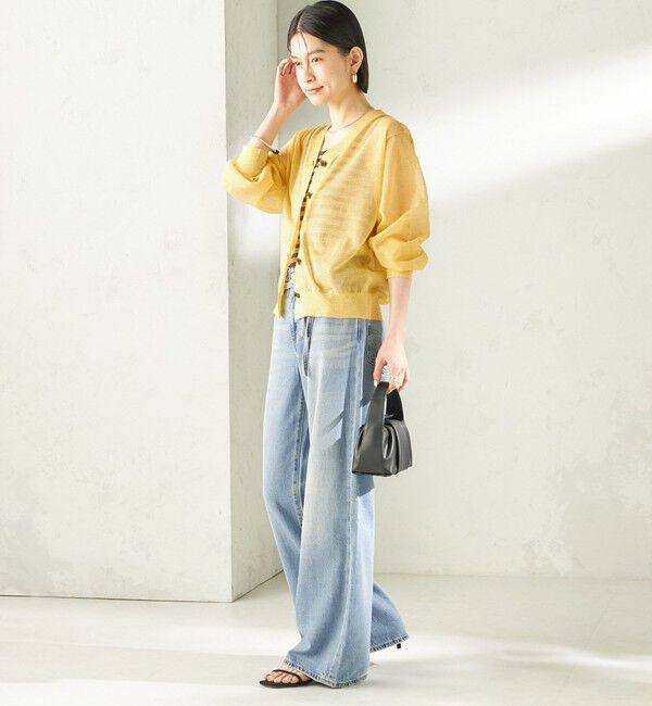 SHIPS for women「《一部追加予約》〈手洗い可能〉麻混 シアー Vネック カーディガン」|カーディガン|