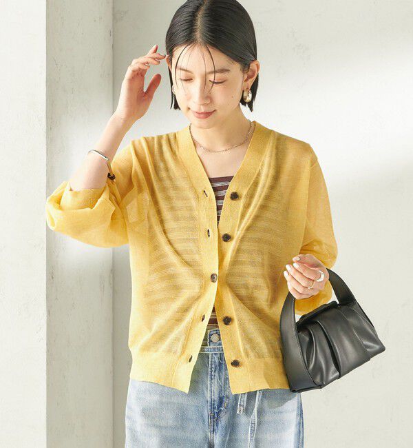 SHIPS for women「《一部追加予約》〈手洗い可能〉麻混 シアー Vネック カーディガン」|カーディガン|