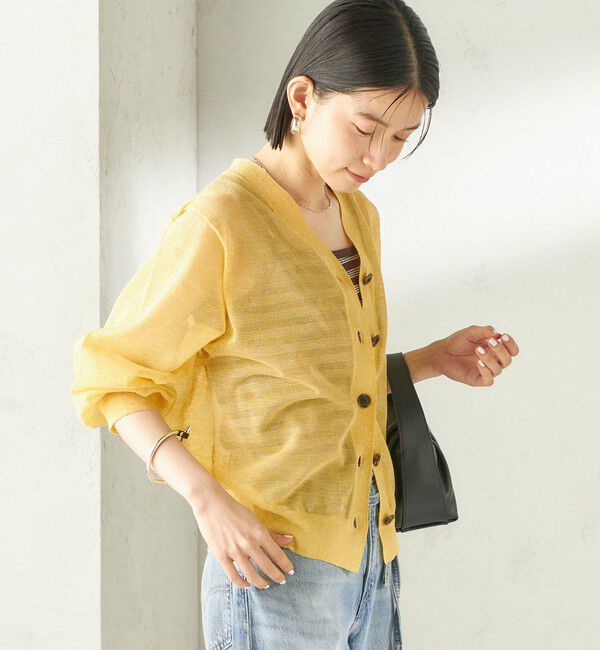 SHIPS for women「《一部追加予約》〈手洗い可能〉麻混 シアー Vネック カーディガン」|カーディガン|