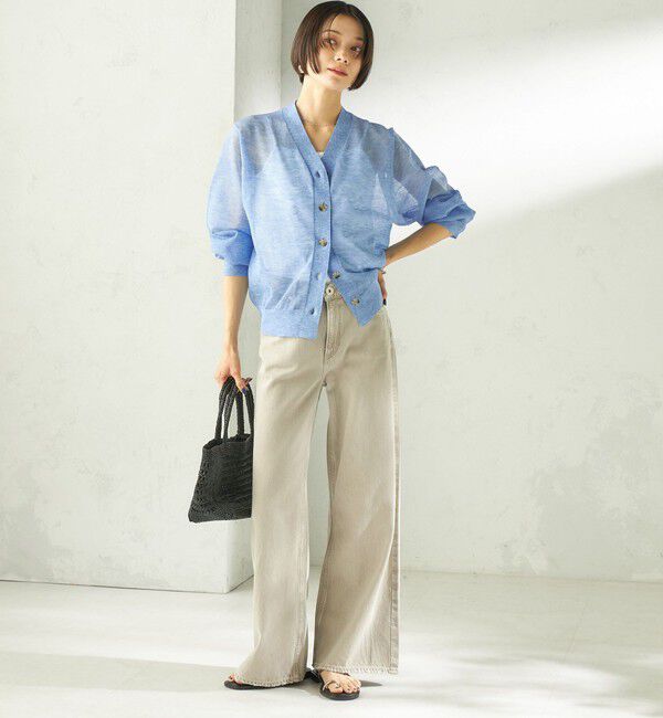 SHIPS for women「《一部追加予約》〈手洗い可能〉麻混 シアー Vネック カーディガン」|カーディガン|