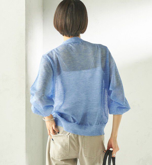 SHIPS for women「《一部追加予約》〈手洗い可能〉麻混 シアー Vネック カーディガン」|カーディガン|