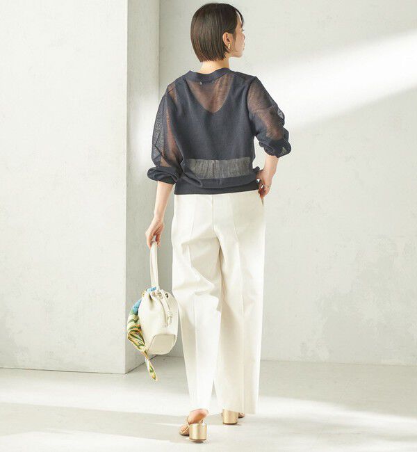 SHIPS for women「《一部追加予約》〈手洗い可能〉麻混 シアー Vネック カーディガン」|カーディガン|