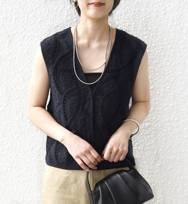 SHIPS for women「〈手洗い可能〉オープン ワーク レース 刺繍 ベスト」|ベスト・ジレ|