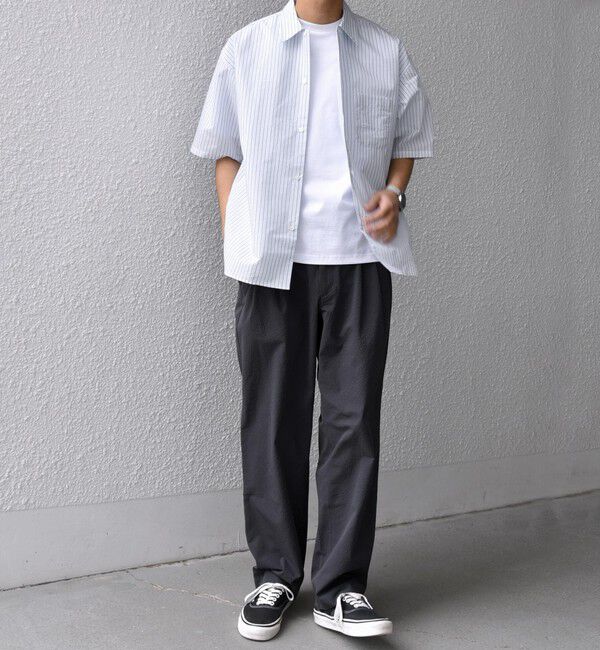 SHIPS any「SHIPS any: JAPAN MADE ブルー ストライプ/ソリッド レギュラーカラー 半袖 シャツ◆」|シャツ・ブラウス|