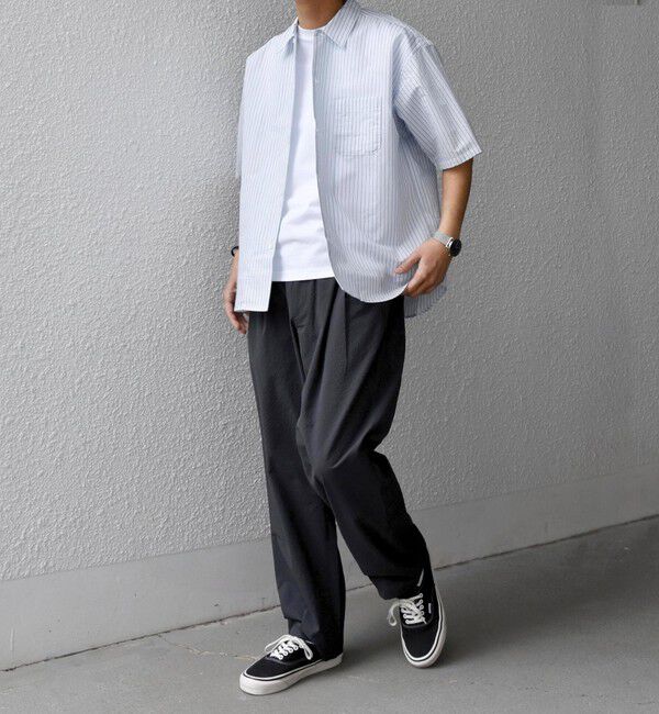 SHIPS any「SHIPS any: JAPAN MADE ブルー ストライプ/ソリッド レギュラーカラー 半袖 シャツ◆」|シャツ・ブラウス|