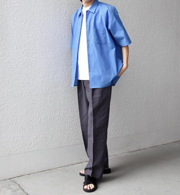 SHIPS any「SHIPS any: JAPAN MADE ブルー ストライプ/ソリッド レギュラーカラー 半袖 シャツ◆」|シャツ・ブラウス|