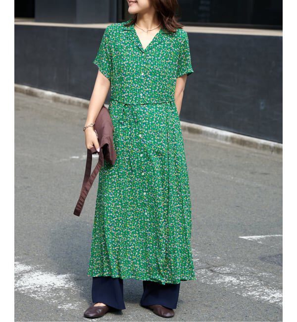 OUTDOOR PRODUCTS Usual Things「フラワープリント開襟ワンピース」|ワンピース|グリーン