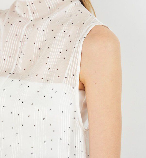 DES PRES「シルクシフォンストライプドット ハイネックノースリーブブラウス」|シャツ・ブラウス|