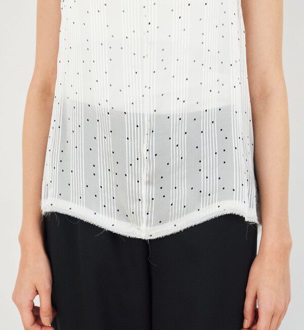 DES PRES「シルクシフォンストライプドット ハイネックノースリーブブラウス」|シャツ・ブラウス|