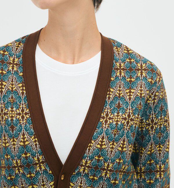 CABaN「コットンカシミヤストレッチ ジャカードプリントVネックカーディガン」|カーディガン|