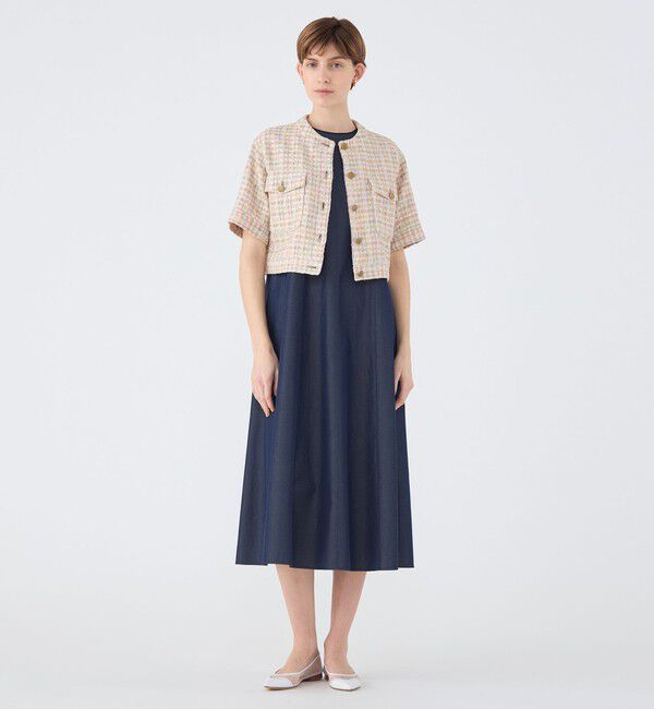 TOMORROWLAND collection「ベージュファンシー ハーフスリーブジャケット」|ノーカラージャケット|