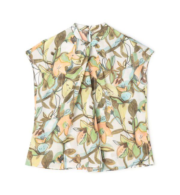 TOMORROWLAND collection「ミューラルリーフプリント ツイストドレープブラウス」|シャツ・ブラウス|16 ライトグレー系