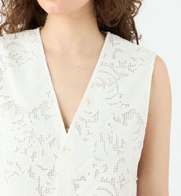 SOULEIADO「コットンエンブロイダリー Vカラージレ」|ベスト・ジレ|