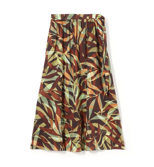 Ballsey「スタックリーフプリント ロングギャザースカート」|フレア|48 ブラウン系