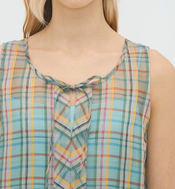 CABaN「リネンシルクオーガンジーチェック フロンタブルワンピース」|ワンピース|