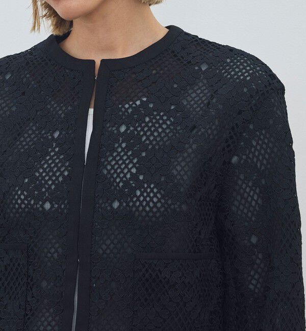 DES PRES「【WEB先行予約】ブルームリーフレース レイヤードノーカラージャケット」|ノーカラージャケット|