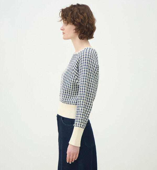 MACPHEE「ギマコットンチェック スクエアネックプルオーバー」|ニット・セーター|