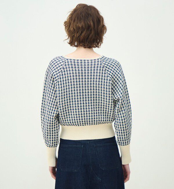 MACPHEE「ギマコットンチェック スクエアネックプルオーバー」|ニット・セーター|