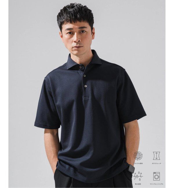 EDIFICE「《追加》"吸水速乾＆イージーケア" 36ゲージ ツイリードライ ポロシャツ」|ポロシャツ|ネイビー A